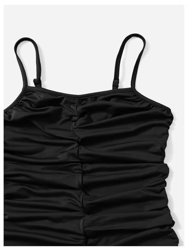 Sundress Bodycon Mini Dress Girls Size 12-13Y Black Spaghetti Strap Ruched