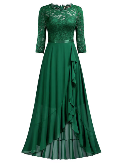 Women's Scoop Neck Floral Lace Maxi Formal Wedding Dress – Dark Green XXL