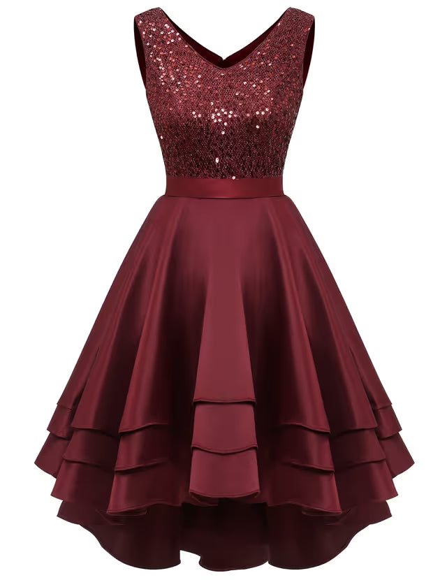 Girls Sequin A-line Prom Dress Short Teen – Burgundy XL