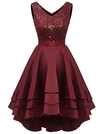 Girls Sequin A-line Prom Dress Short Teen – Burgundy XL
