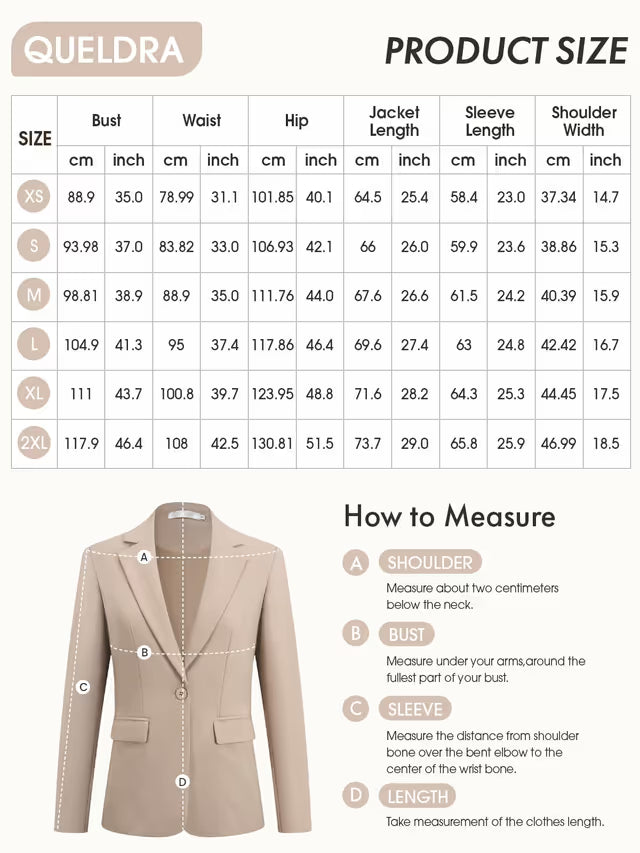 Women’s Blazer Suit Jacket One-Button Notch Lapel Long Sleeve – Khaki