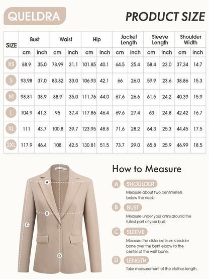 Women’s Blazer Suit Jacket One-Button Notch Lapel Long Sleeve – Khaki