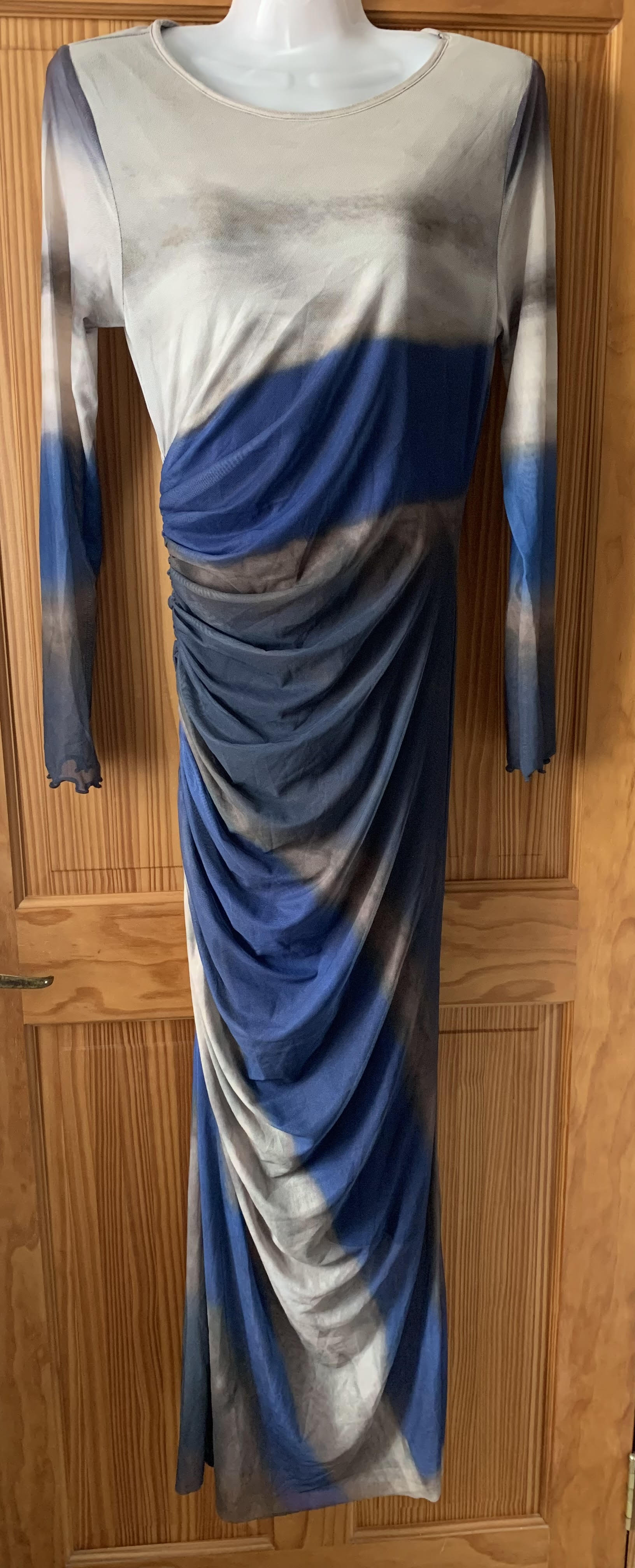 Petite Women's Tie Dye Crewneck Long Sleeve Dress – Royal Blue Large