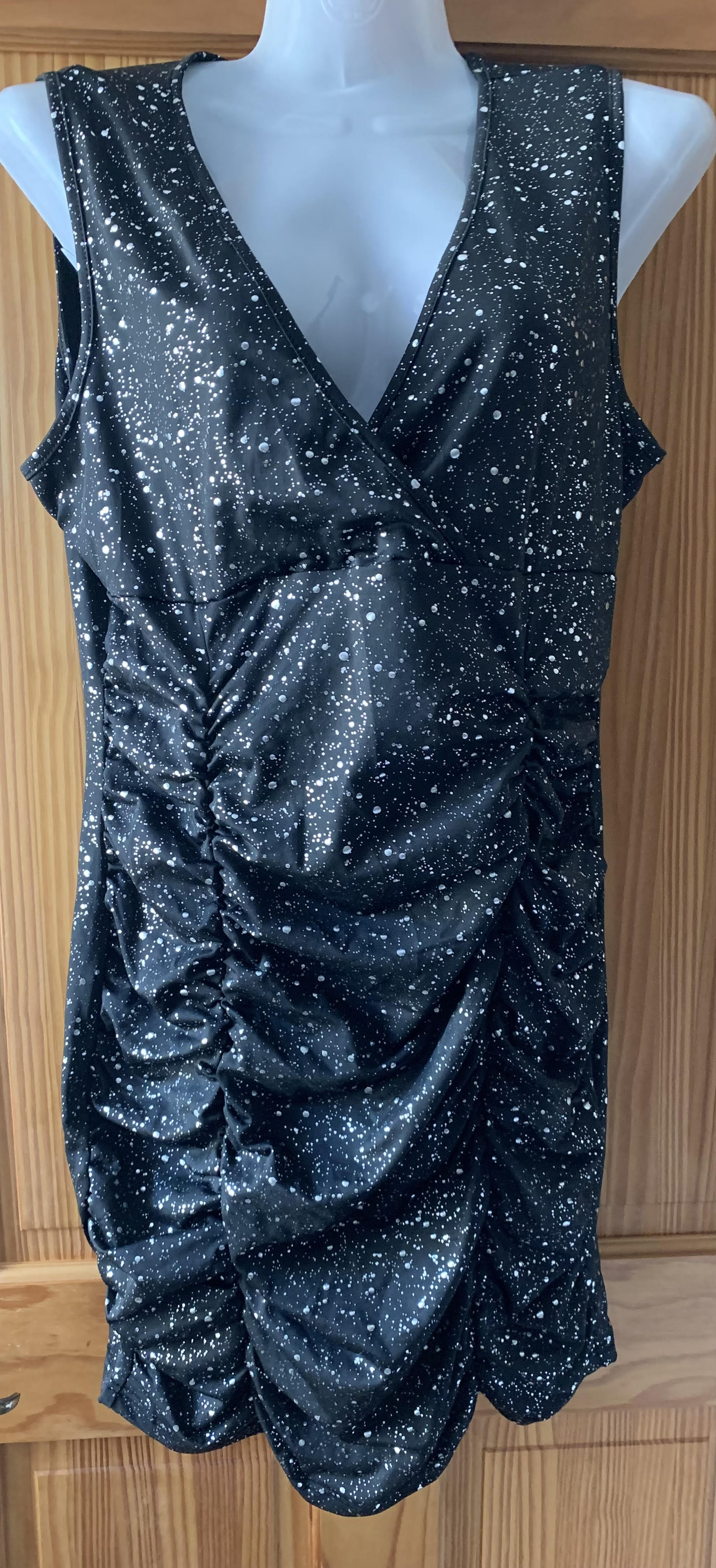Women's Sparkly Sequin Mini Dress V Neck Sleeveless – Black L