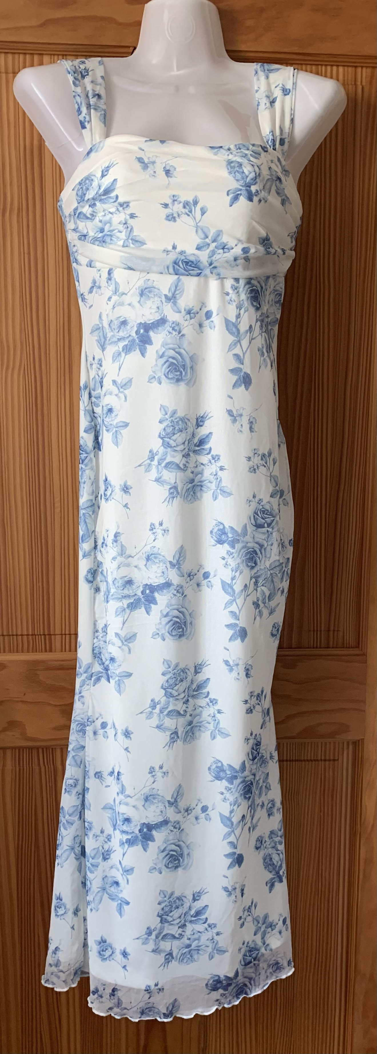 Women's Floral Fishtail Long Tank Dress Sleeveless Bodycon Cocktail Dress – Blue/White XS