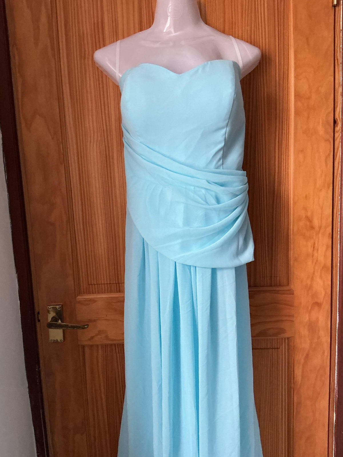 One-Shoulder Long Prom Bridesmaid Dress Fitted Bodice – Baby Blue 18