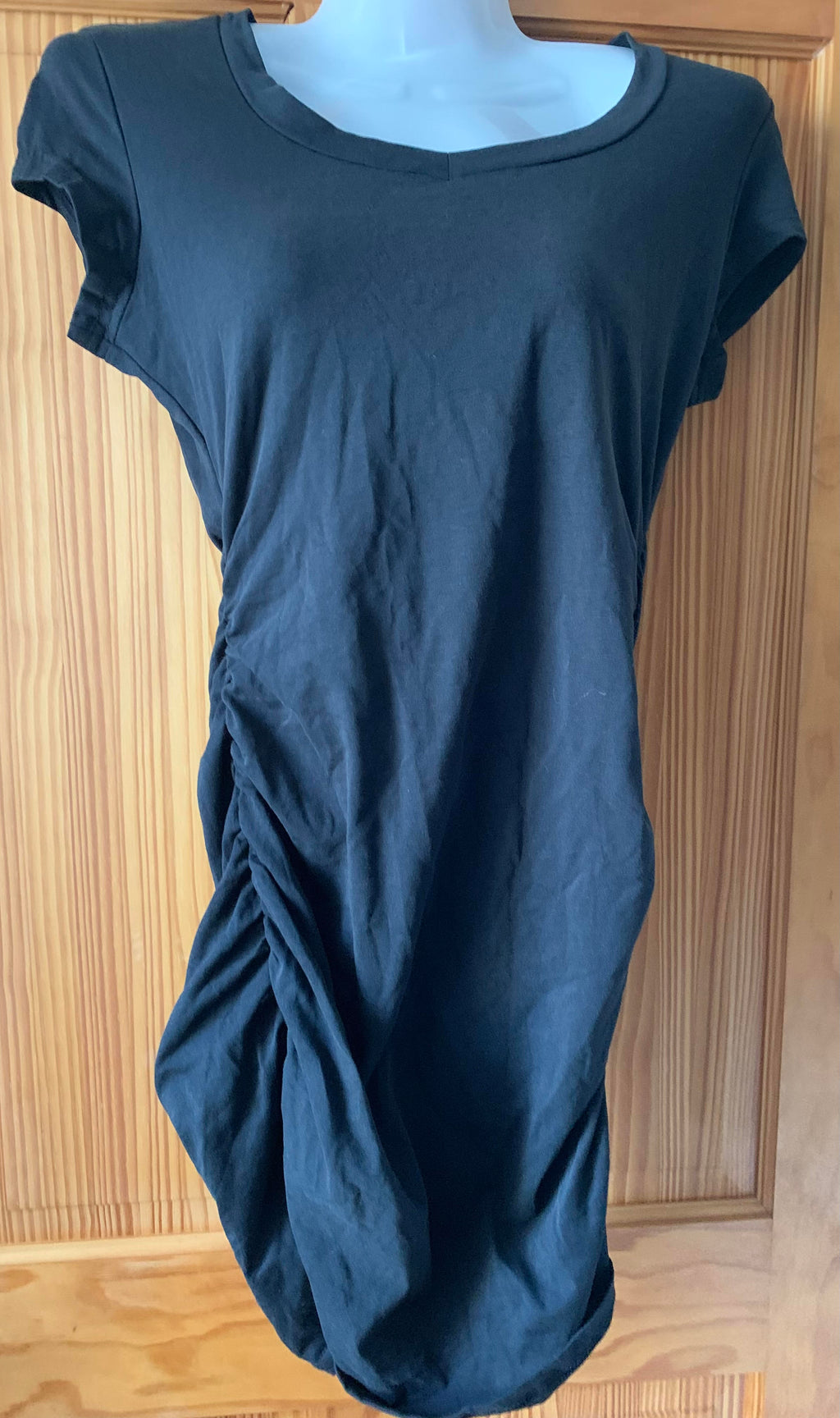 GORGLITTER Women's Ruched Short Sleeve Bodycon T Shirt Dress Sweetheart Neck Summer Pencil Mini Dresses Plain Black Small