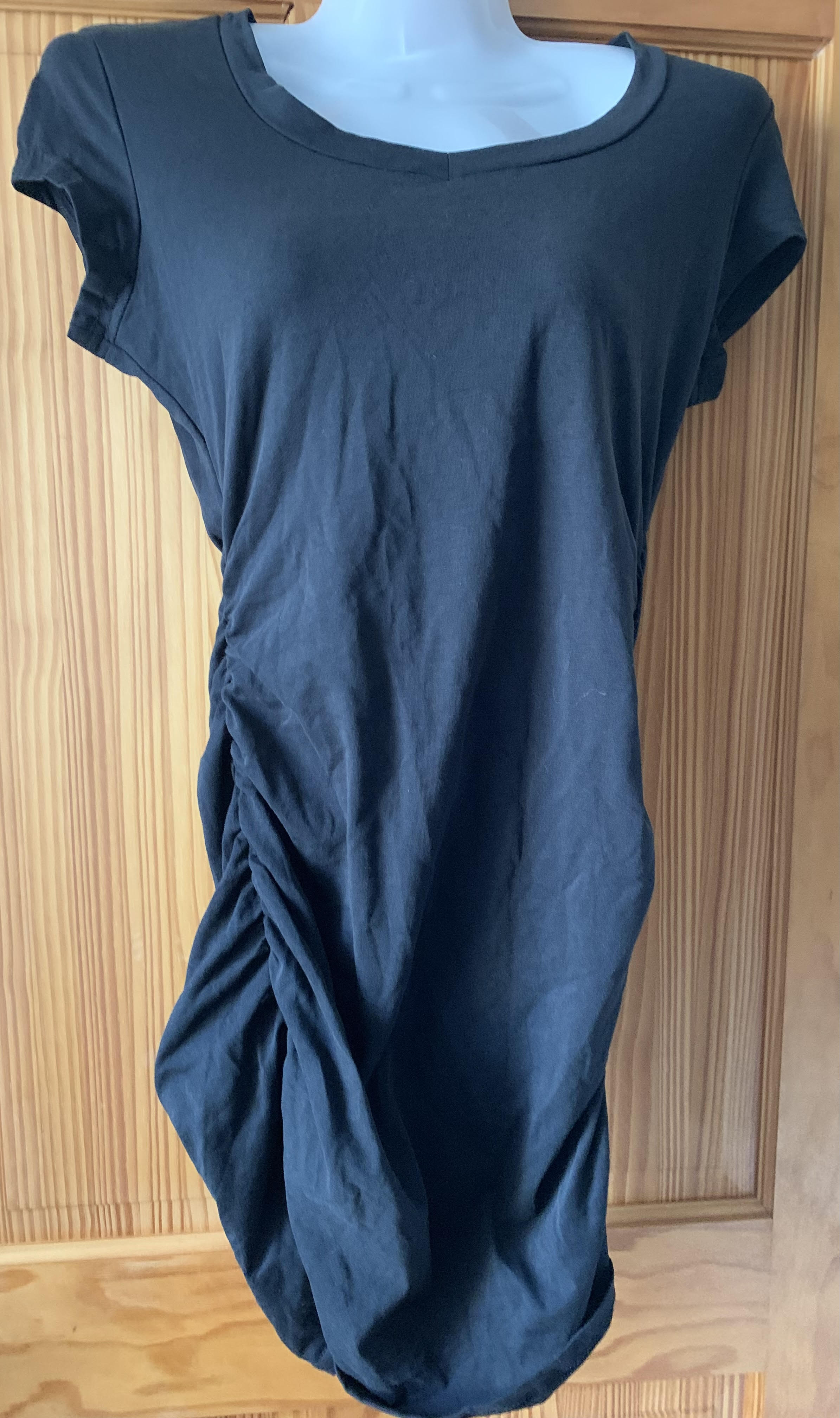 GORGLITTER Women's Ruched Short Sleeve Bodycon T Shirt Dress Sweetheart Neck Summer Pencil Mini Dresses Plain Black Small