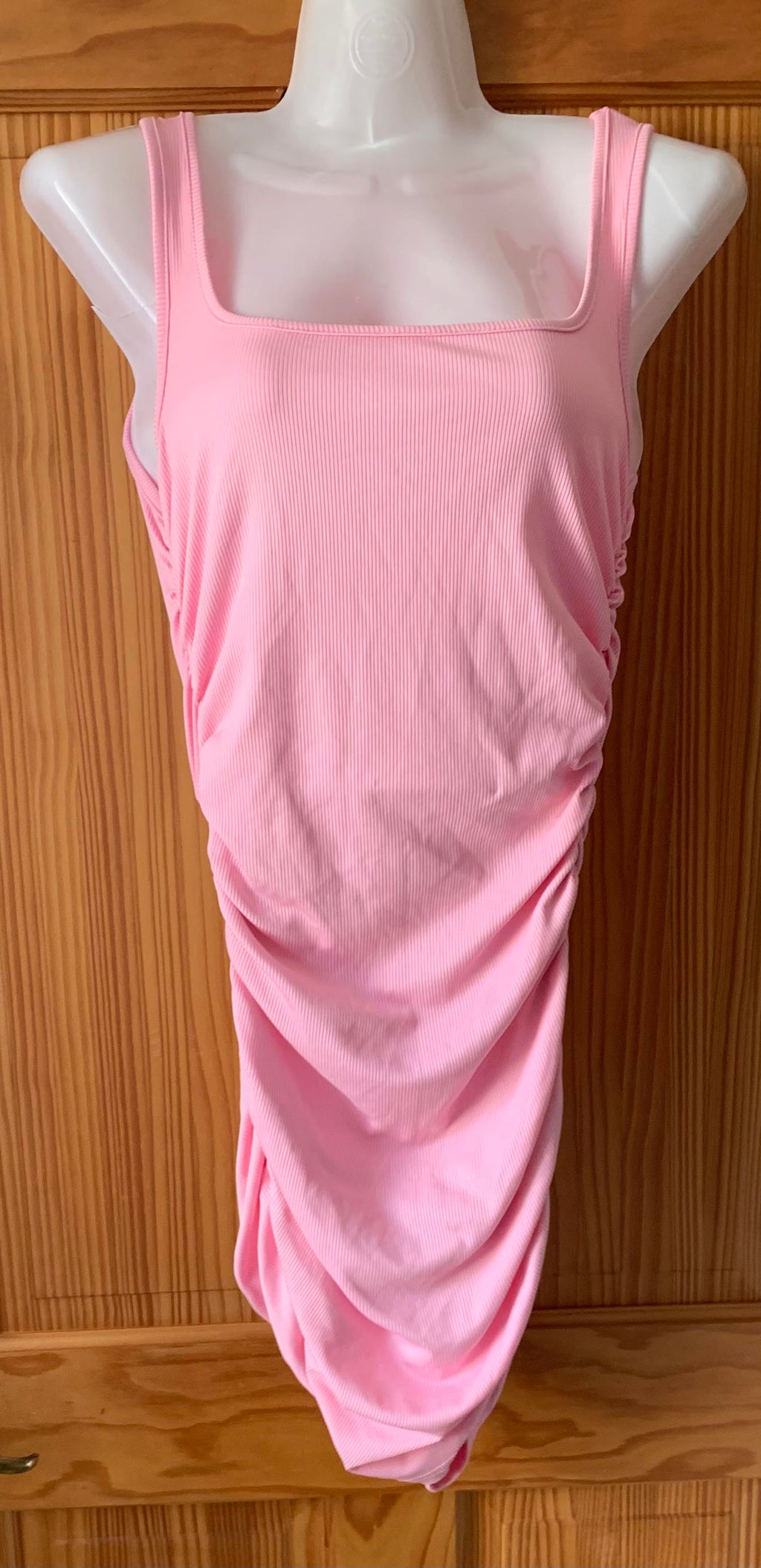 Women's Square Neck Tank Bodycon Mini Dress – Pink XS