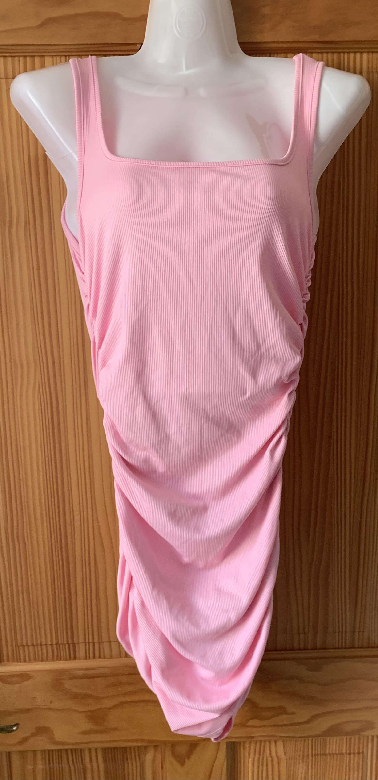 Women's Square Neck Tank Bodycon Mini Dress – Pink XS