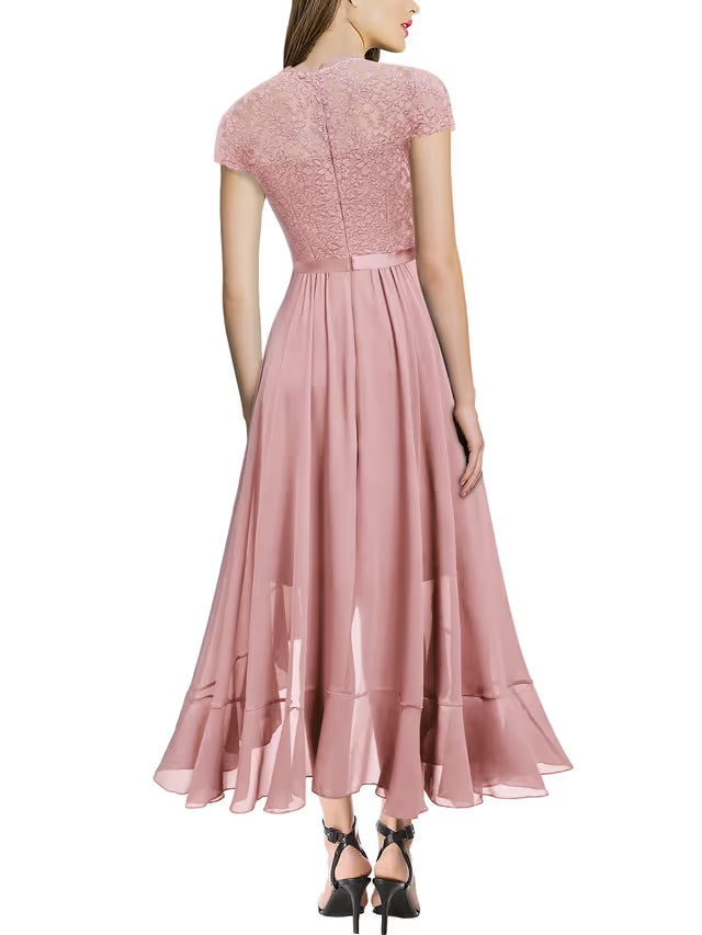 Women’s Floral Lace Ruffle Maxi Dress Evening Wedding Guest – Pink XL