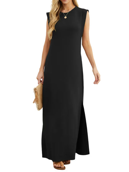 Women's Casual Summer Maxi Dress with Pockets – Black Size XXL