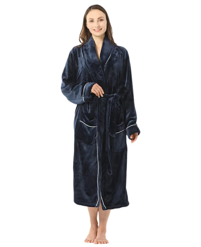 Women's Fleece Bathrobe Shawl Collar Soft Warm Spa Robe