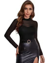 GORGLITTER Women's Mesh Long Sleeve Top T Shirt Sheer Mock Neck Stretchy Sexy Party Tee Top Black M