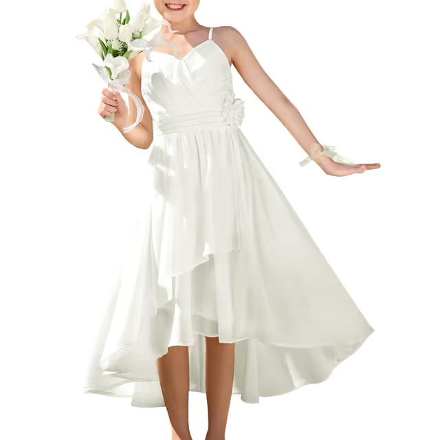GRACE KARIN Girls Spaghetti Strap Chiffon A-Line Flower Dress Bridesmaid – White Age 10