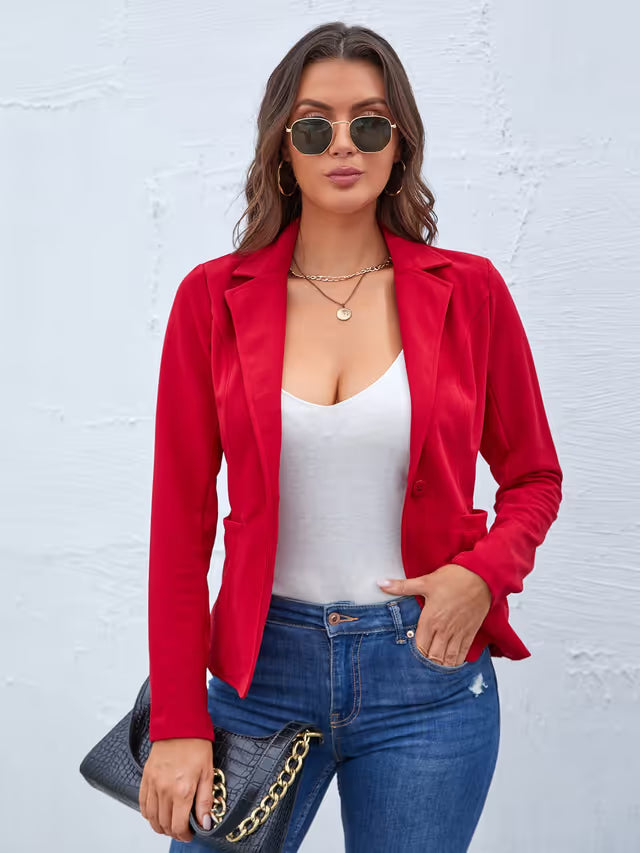 Women's Long Sleeve Open Blazer – Red 2XL