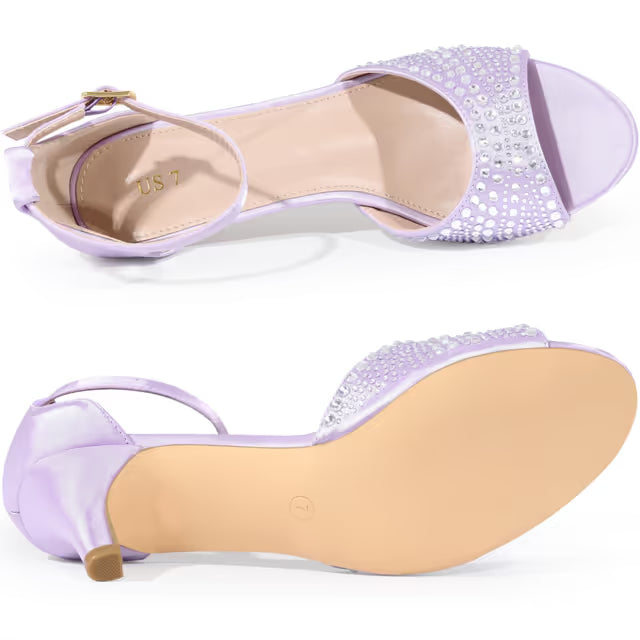 Women’s Ankle Strap Rhinestone Kitten Heel Sandals – Pink UK 6