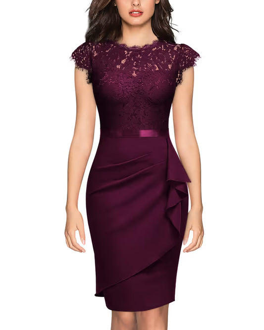 MIUSOL Women's Vintage Lace Bodycon Dress – Burgundy Medium