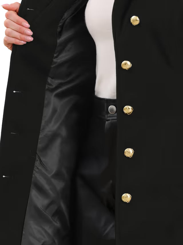 Women's Pea Coat Winter Stand Collar Button Down Outerwear with Belt – Black XL