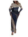 Petite Women's Tie Dye Crewneck Long Sleeve Dress – Royal Blue Large