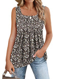 Women's Pleated Sleeveless Vest Top Square Neck Loose Fit – Black S